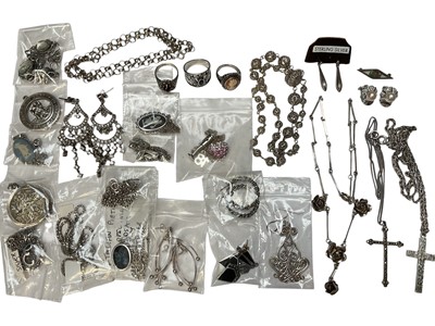 Lot 190 - Group of silver and white metal chains, pendants, rings, earrings etc