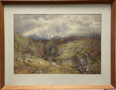 Lot 1283 - Charles James Adams (1859-1931) watercolour - Pastoral Landscape with Rainbow, signed, 38cm x 55cm, in glazed frame.