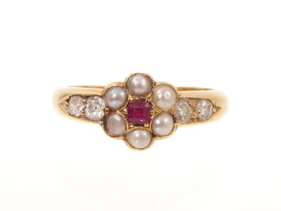 Lot 441 - Early Victorian ruby diamond and pearl cluster ring