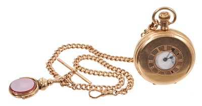 Lot 507 - Edwardian 9ct rose gold curb link watch chain with fob amd a gold plated Waltham pocket watch
