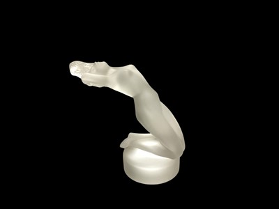 Lot 2354 - Lalique frosted glass Chrysis car mascot, 14cm high, boxed