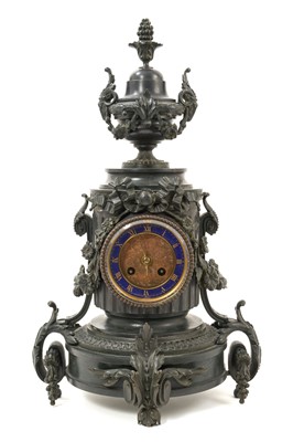 Lot 657 - Ornate 19th century continental bronze and slate mantel clock
