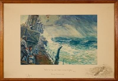 Lot 1395 - *Snaffles, Charles Johnson Payne (1884-1967) signed print - 'West of Gib and North Across the Bay', "Blimey! What a life!", with snaffle blindstamp, 48cm x 71cm, in glazed frame