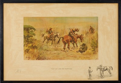 Lot 1394 - *Snaffles, Charles Johnson Payne (1884-1967) signed print - "Got yer you old badmash!", with snaffle blindstamp, 45cm x 66.5cm, in glazed frame. Provenance: Berkeley Studio, 31st August 20...