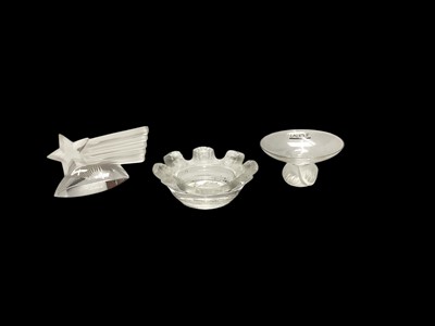 Lot 2363 - Three piece of Lalique glass including Saint Nicholas cherub faces dish, all boxed