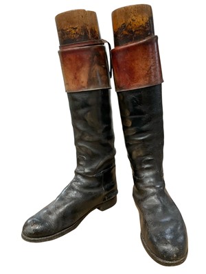 Lot 3067 - Pair of antique leather riding boots, with shoe trees