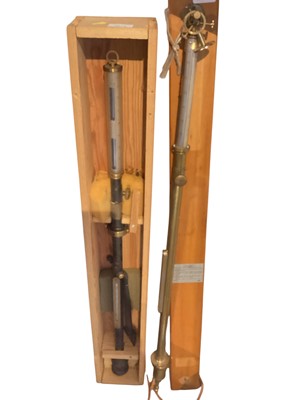 Lot 3074 - Kelvin & Hughes marine barometer in wooden case, and another marine barometer on wooden mount (2)