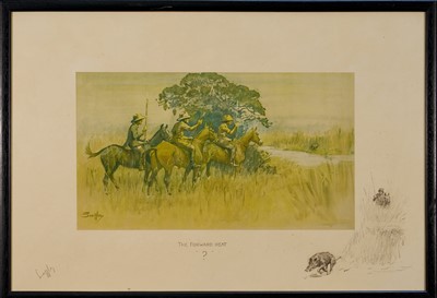 Lot 1390 - *Snaffles, Charles Johnson Payne (1884-1967) signed print - The Forward Heat, with snaffle blindstamp, 44.5cm x 66cm, in glazed frame. Provenance: Berkeley Studio, 4th December 1999.