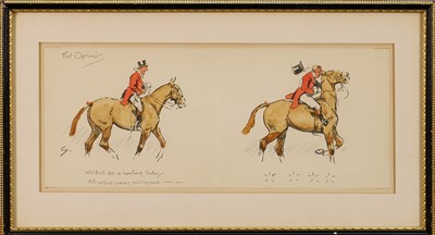 Lot 1388 - *Snaffles, Charles Johnson Payne (1884-1967) Christmas card, The Optimist, inscribed verso 'All the best for Christmas & 1933 to you all...Snaffles', 12cm x 29.5cm, in glazed frame