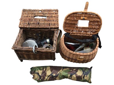 Lot 3082 - Two baskets of fishing tackle and a box of fishing books