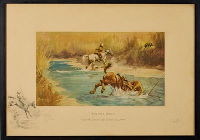 Lot 1385 - *Snaffles, Charles Johnson Payne (1884-1967) signed hand-coloured print - The Wet Nalla, with snaffle blindstamp, 44,5cm x 63.5cm, in glazed frame. Provenance: Berkeley Studio, 31st Augus...