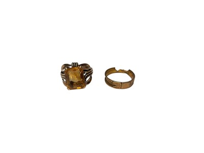 Lot 291 - Gold citrine single stone cocktail ring stamped 18k and antique yellow metal ring (damaged)