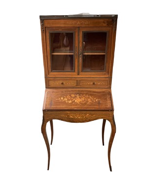 Lot 1489 - Late 19th / early 20th century rosewood bonheur du jour, the glazed upper section
