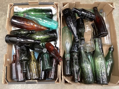 Lot 3114 - Two boxes of various antique and vintage glass pub beer bottles, (2 boxes).