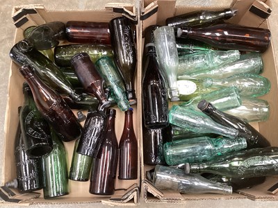 Lot 3115 - Two boxes of various antique and vintage glass pub beer bottles, (2 boxes).