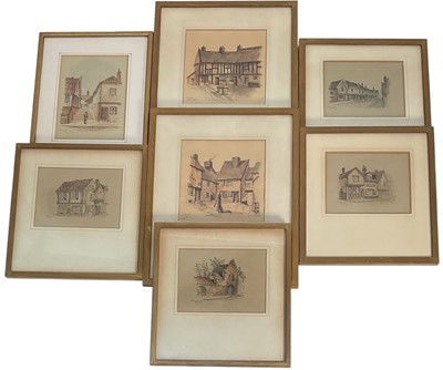 Lot 1342 - Edward Pocock (1843-1905) group of seven ink and watercolours - Views of Ipswich, each signed and inscribed, in glazed frames (7)