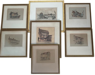 Lot 1343 - Edward Pocock (1843-1905) group of seven ink and watercolours - Views of Ipswich, each signed and inscribed, in glazed frames (7)