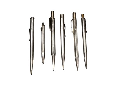 Lot 3153 - Group of five silver pencils and one silver pen