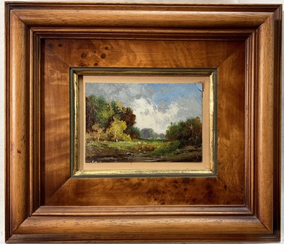 Lot 1349 - *Bertram Priestman (1868-1951) oil on board - Dunwich Heath, label verso, 7cm x 10cm, framed