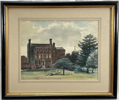 Lot 1222 - *Charles Debenham (b.1933) ink and watercolour - Holly Trees Museum, Colchester, from the Park, signed and dated '65, 22.5cm x 29cm, in glazed frame