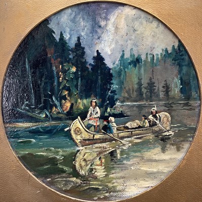 Lot 244 - Manner of Olaf Carl Seltzer oil on card - North American Indians, inscribed verso, tondo, 25cm x 25cm, with mount unframed