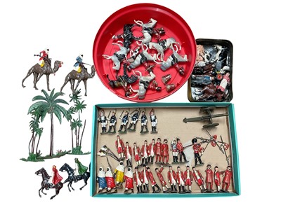 Lot 2011 - Collection of Britain's lead soldiers, some on horseback, camels, farmyard animals, various cars etc