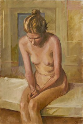 Lot 1264 - Jack Stephenson (1945-2025) oil on canvas, Seated Nude, monogrammed, 75.5cm x 50.5cm, unframed