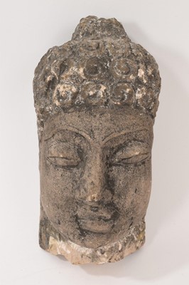 Lot 737 - Antique Thai carved stone Buddha head, 19th century or earlier, 19cm high