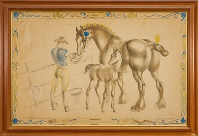 Lot 1120 - *John Skeaping (1901-1980) Schools Print - Mare and Foal, printed at The Baynard Press, 49cm x 75cm, in glazed frame