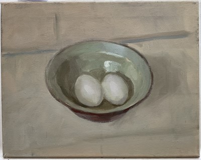 Lot 1269 - Jack Stephenson (1945-2025) oil on canvas, Still life of Eggs, 24cm x 30cm, unframed