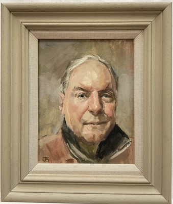 Lot 1271 - Jack Stephenson (1945-2025) oil on canvas, 'Tom', monogrammed, titled, signed and dated 2023 verso, 23cm x 18cm, framed