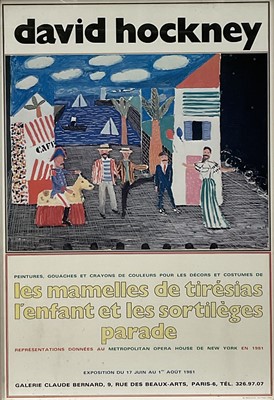 Lot 49 - David Hockney exhibition poster, Stage design for Parade Triple Bill at Metropolitan Opera House New York, Galerie Claude Bernard 1981, framed