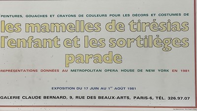 Lot 49 - David Hockney exhibition poster, Stage design for Parade Triple Bill at Metropolitan Opera House New York, Galerie Claude Bernard 1981, framed
