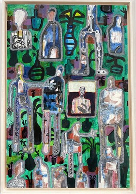Lot 1292 - *Dale Devereux Barker (b. 1962) mixed media, We were here, 2021-22, signed and titled verso, 76cm x 51cm, framed