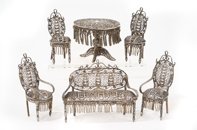 Lot 784 - Set of 19th century white metal filigree miniature salon suite