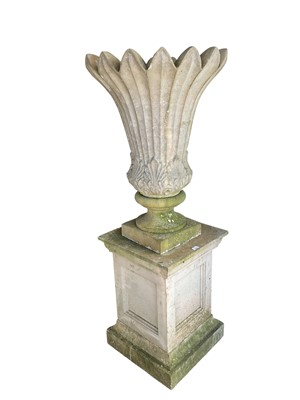 Lot 1522 - Reconstituted stone garden tulip-shape urn on pedestal base