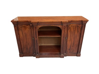 Lot 1549 - Good quality late Regency burr walnut veneered breakfront bookcase