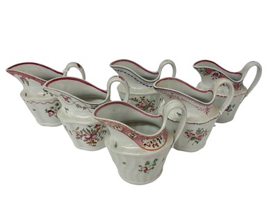 Lot 100 - Six New Hall porcelain jugs