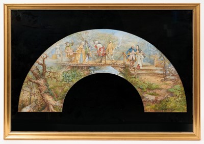 Lot 789 - J Payton (possibly Joseph Noel Payton) watercolour on fabric, fan design