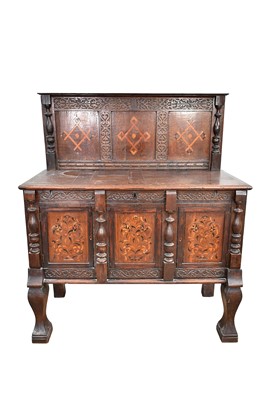 Lot 5313 - 17th century style oak and marquetry inlaid sideboard