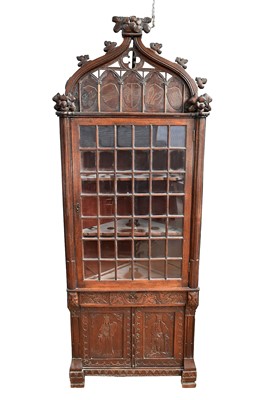 Lot 1436 - Ornate 19th century gothic revival carved oak two height corner cupboard
