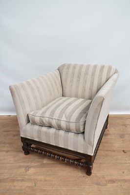 Lot 1448 - Early 20th century club chair, of square form on bobbin turned oak frame