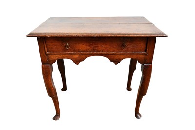 Lot 1450 - 18th century oak side table, with single drawer on unusual hipped legs and pad feet, 77cm wide x 48cm deep x 67cm high