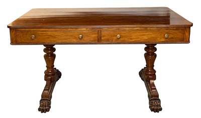 Lot 1485 - William IV hardwood, possibly padouk library table in the manner of Gillows