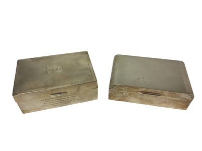 Lot 296 - 1930s silver cigarette box of rectangular form, with engine turned decoration