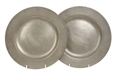 Lot 9 - The Coronation of H.M. King George IV, July 19th 1821, pair pewter plates made for the Coronation banquet