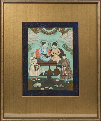 Lot 806 - After Abu'l Hasan (1588/9 - c.1630) gouache - Jahangir Entertains Shah Abas