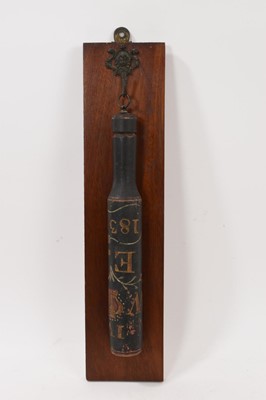 Lot 828 - William IV truncheon, dated 1832 with initials 'E.P', hanging on mahogany plate