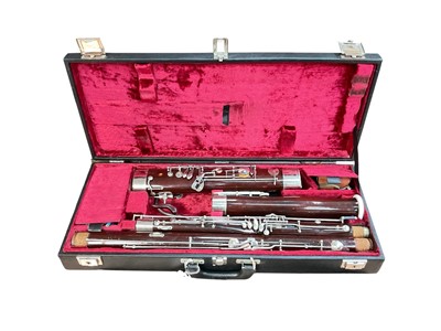 Lot 2712 - Huller bassoon in fitted case, made in Germany, serial number 55994, with receipt from 1999