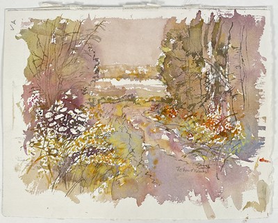 Lot 1232 - *John O'Connor (1913-2004) watercolour, landscape with track, signed, 34cm x 43cm, unframed